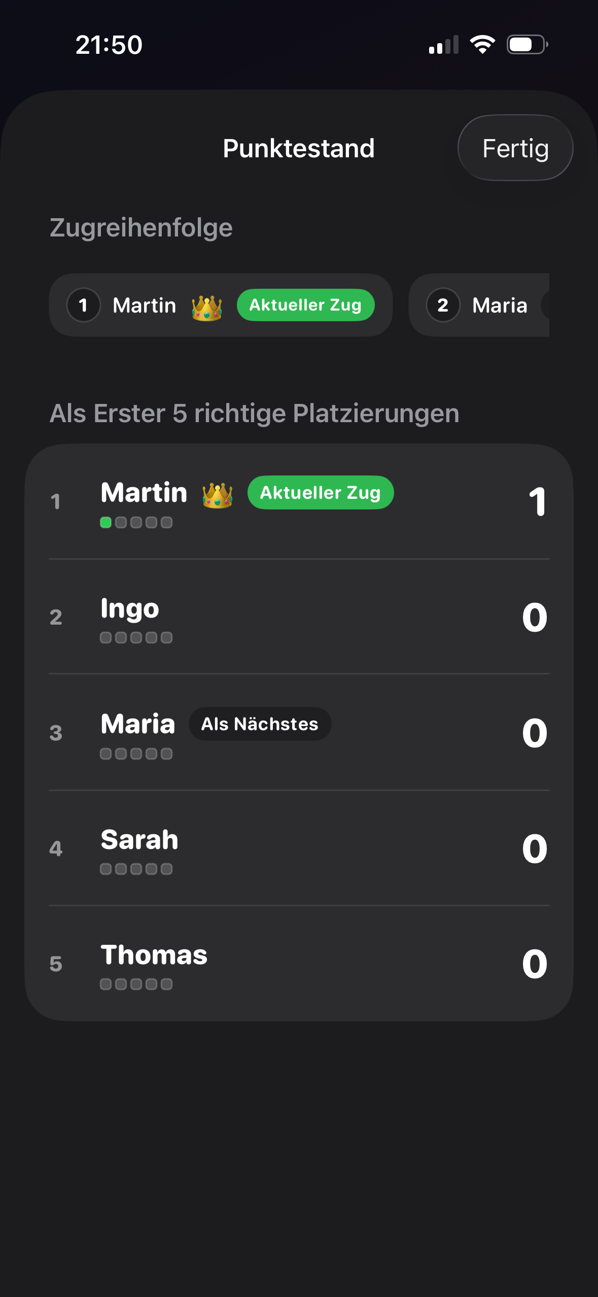 Chrono Vibes screenshot: multiplayer scoreboard and next player turn